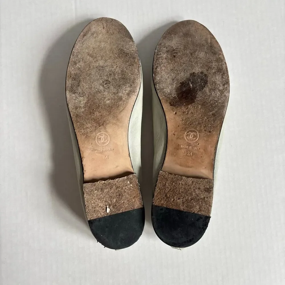 Chanel Cap Toe CC Logo Ballet Flats Gray Black Patent Leather Shoes Size EU 41 - Picture 13 of 16